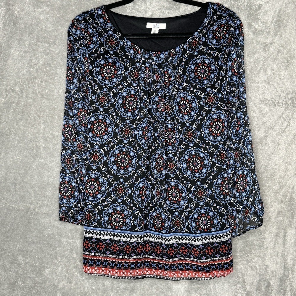 Croft & Barrow‎ XXL 2X Top Shirt Blue Red Paisley 3/4 Sleeve Scoop Neck Womens